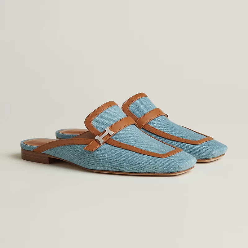 HERMES Groupie Mule Bleu Clair