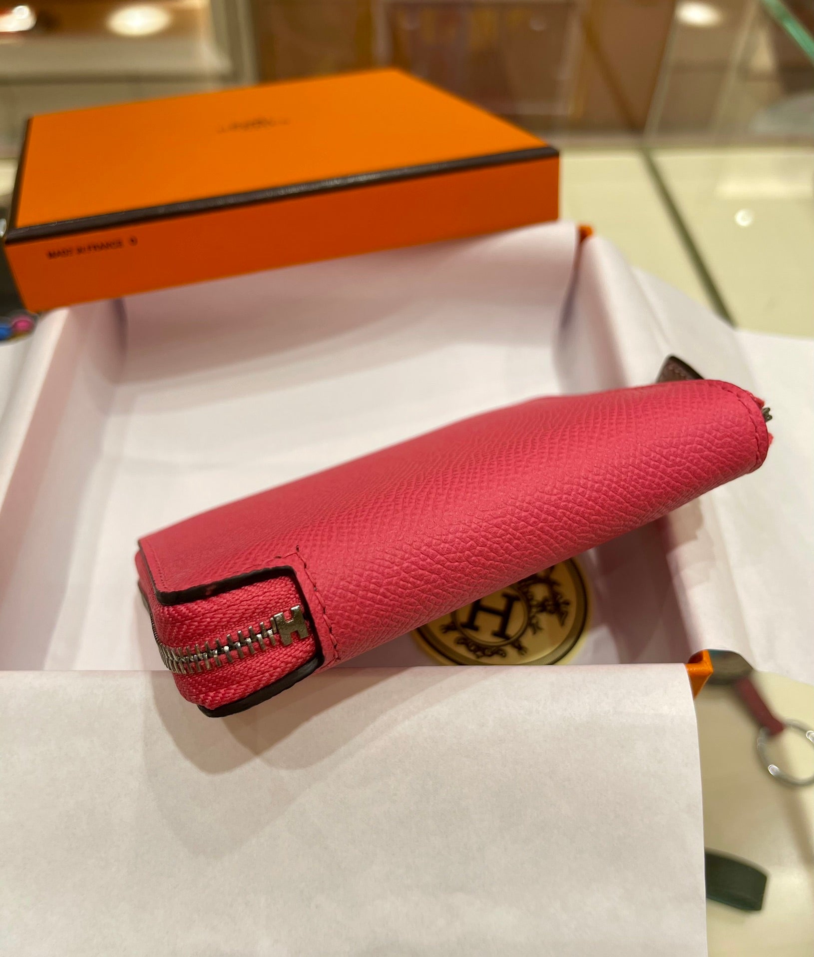 HERMES Compact Wallet 11.5 Dark Pink Epsom