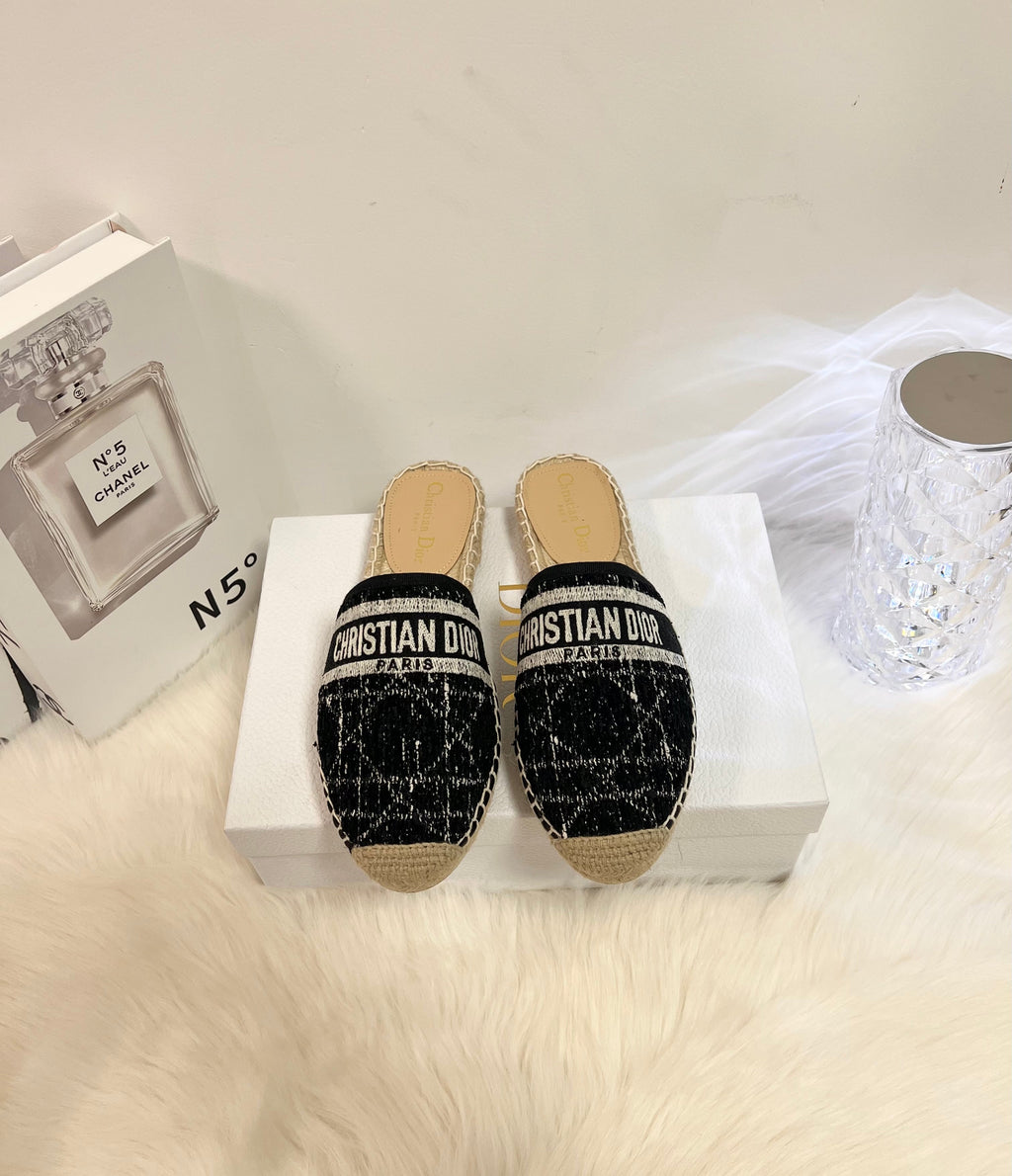 DIOR GRANVILLE ESPADRILLE BLACK OBLIQUE EMBROIDERED COTTON MULE