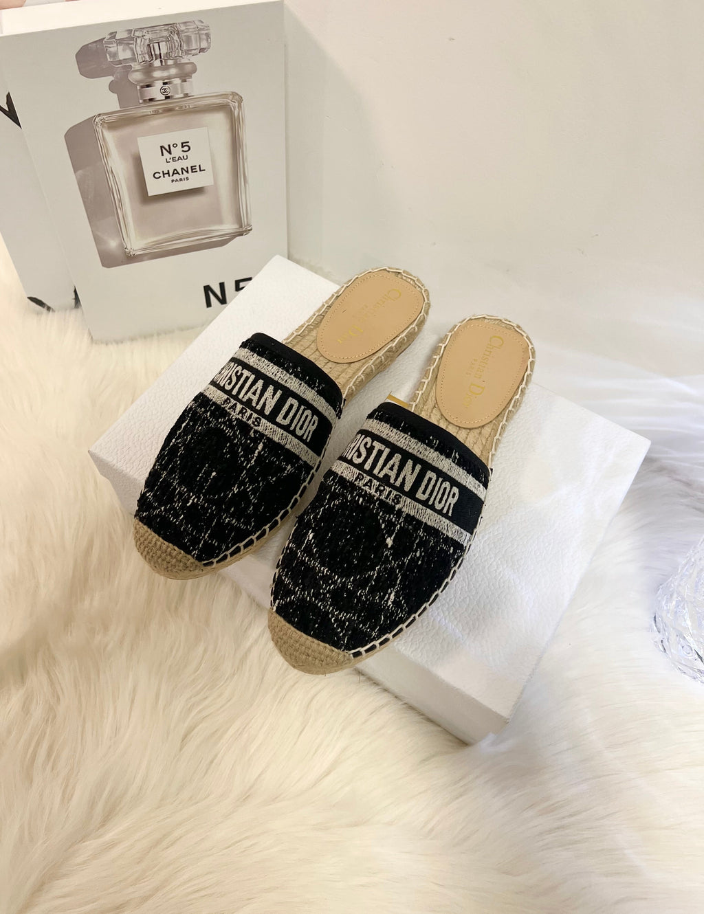 DIOR GRANVILLE ESPADRILLE BLACK OBLIQUE EMBROIDERED COTTON MULE