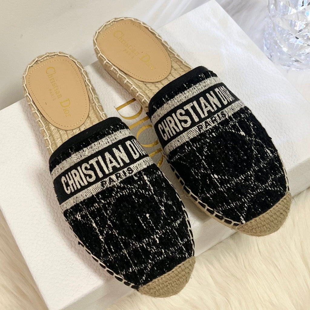 DIOR GRANVILLE ESPADRILLE BLACK OBLIQUE EMBROIDERED COTTON MULE