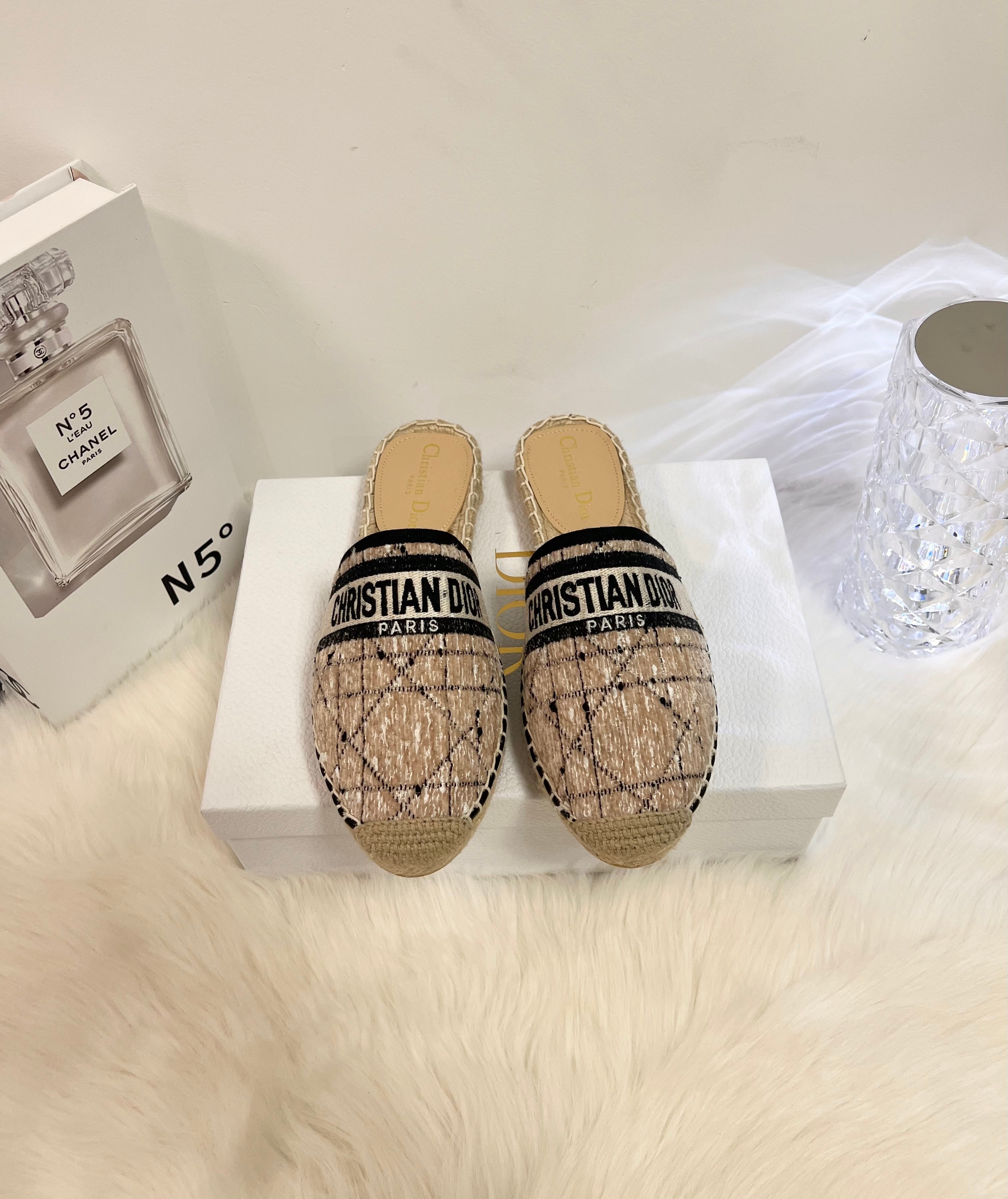 DIOR GRANVILLE ESPADRILLE CAMEL BEIGE OBLIQUE EMBROIDERED COTTON MULE