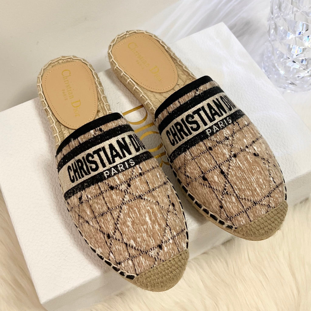 DIOR GRANVILLE ESPADRILLE CAMEL BEIGE OBLIQUE EMBROIDERED COTTON MULE