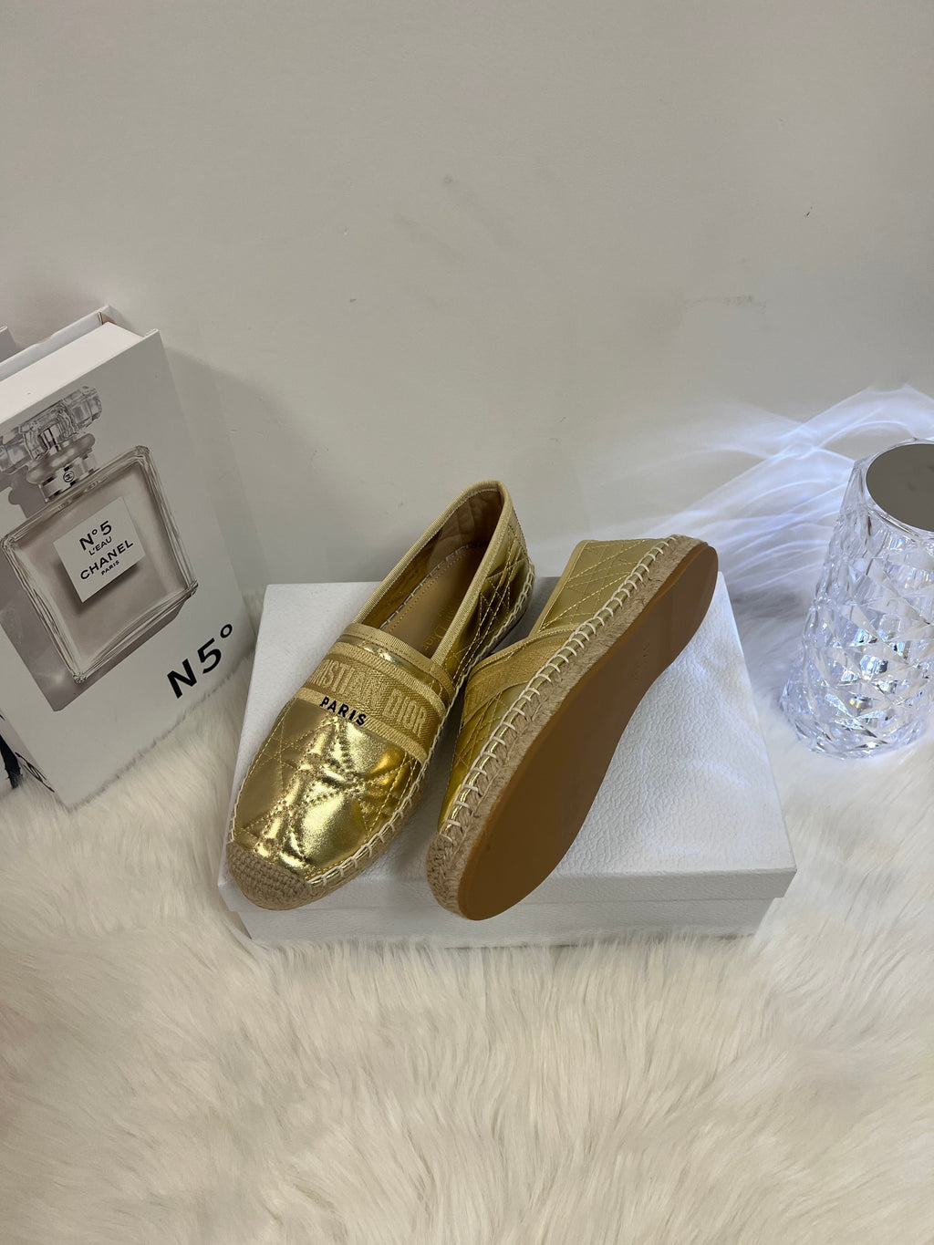 DIOR GRANVILLE ESPADRILLE GOLD QUILTED CANNAGE CALFSKIN