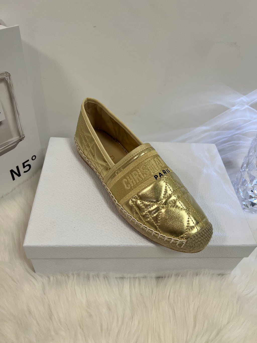 DIOR GRANVILLE ESPADRILLE GOLD QUILTED CANNAGE CALFSKIN