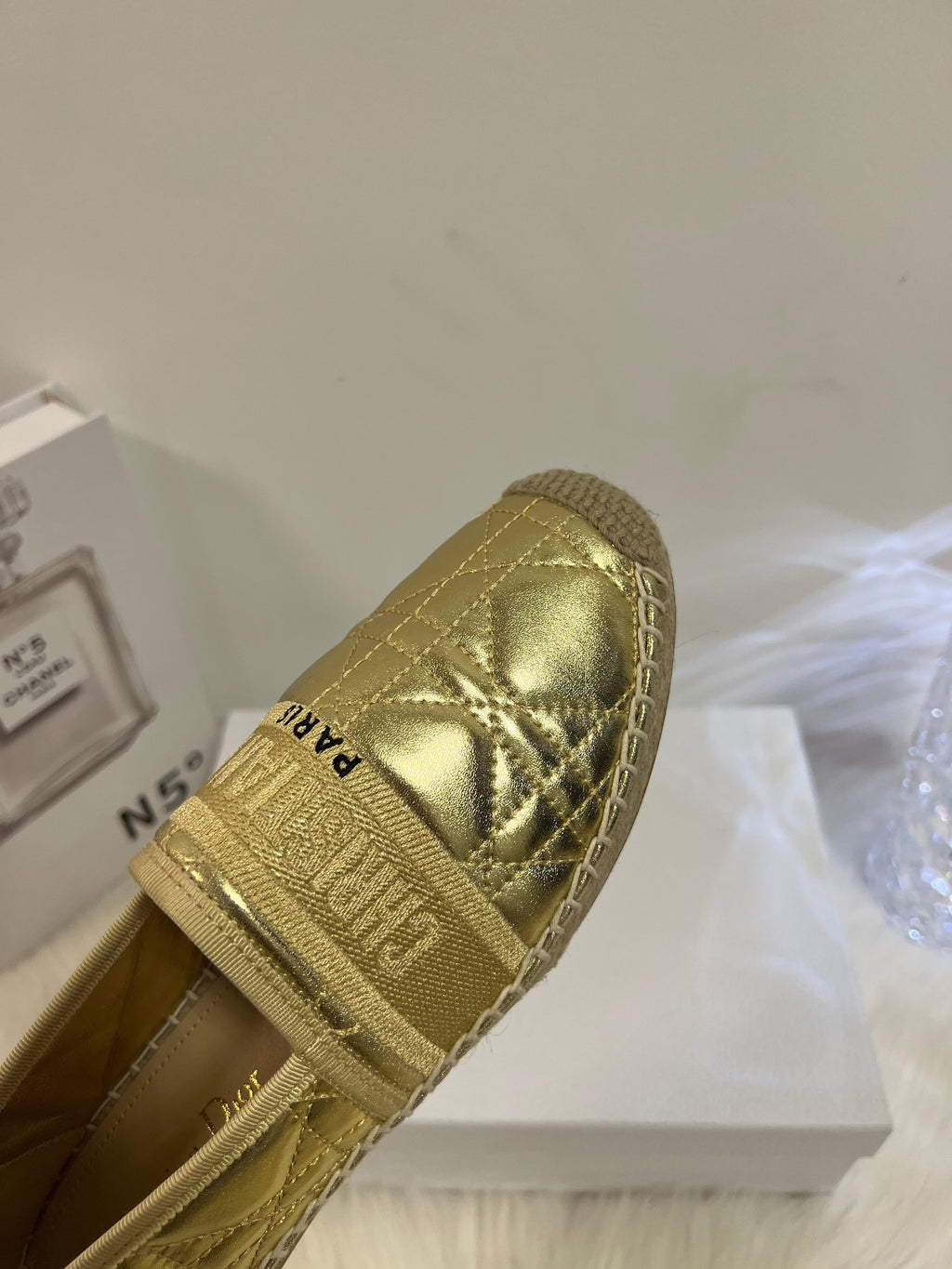 DIOR GRANVILLE ESPADRILLE GOLD QUILTED CANNAGE CALFSKIN