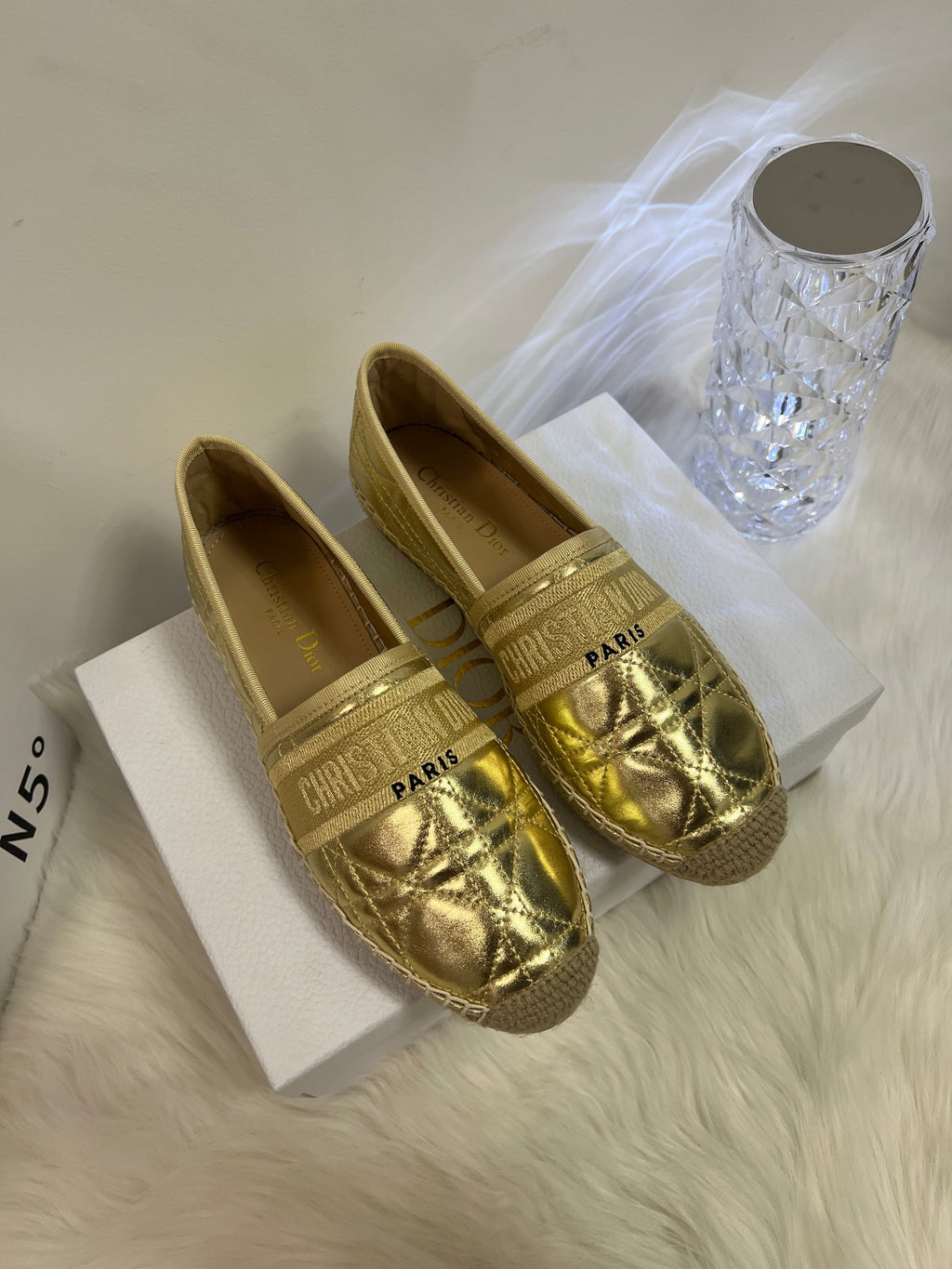 DIOR GRANVILLE ESPADRILLE GOLD QUILTED CANNAGE CALFSKIN
