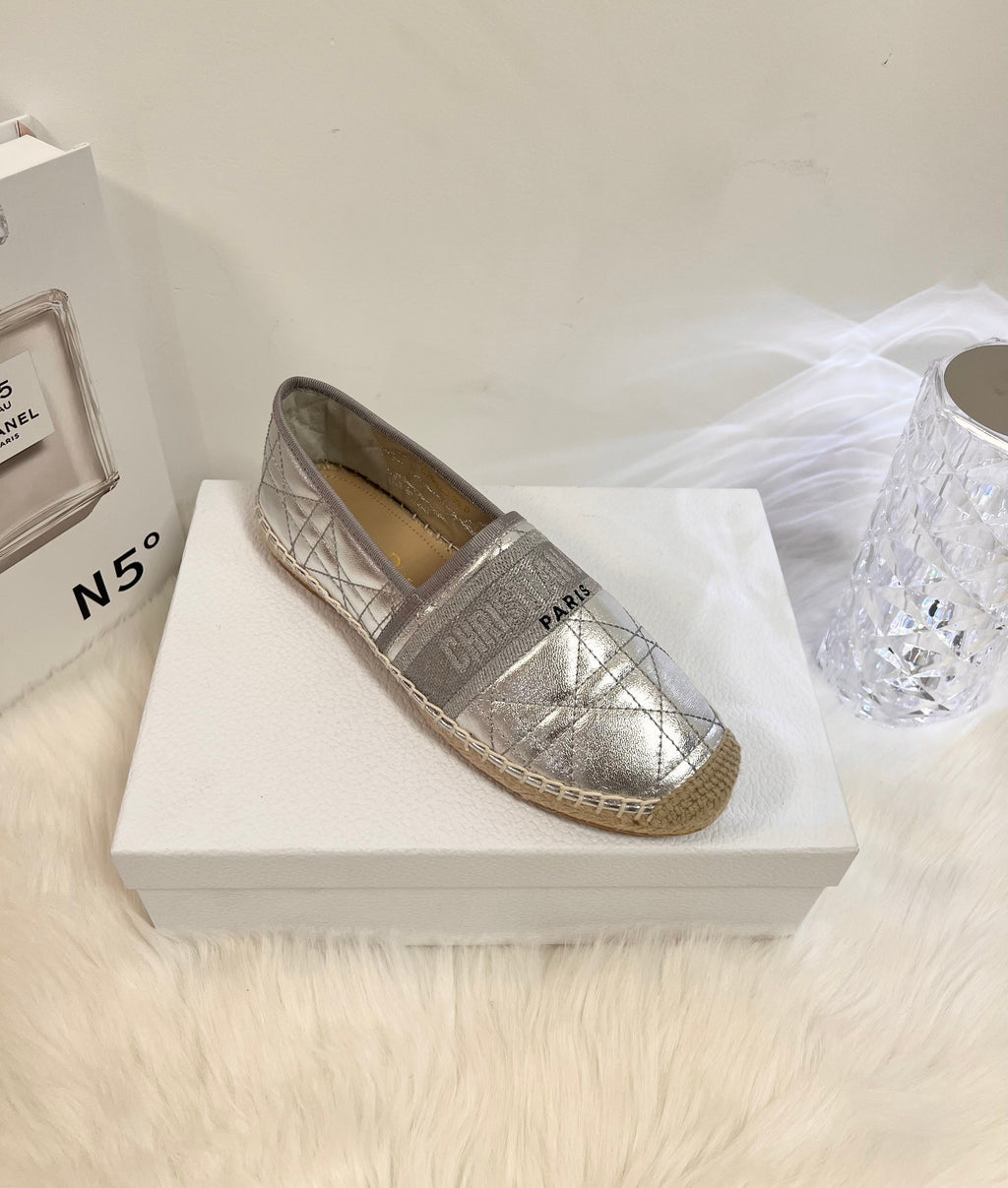 DIOR GRANVILLE ESPADRILLE SILVER QUILTED CANNAGE CALFSKIN