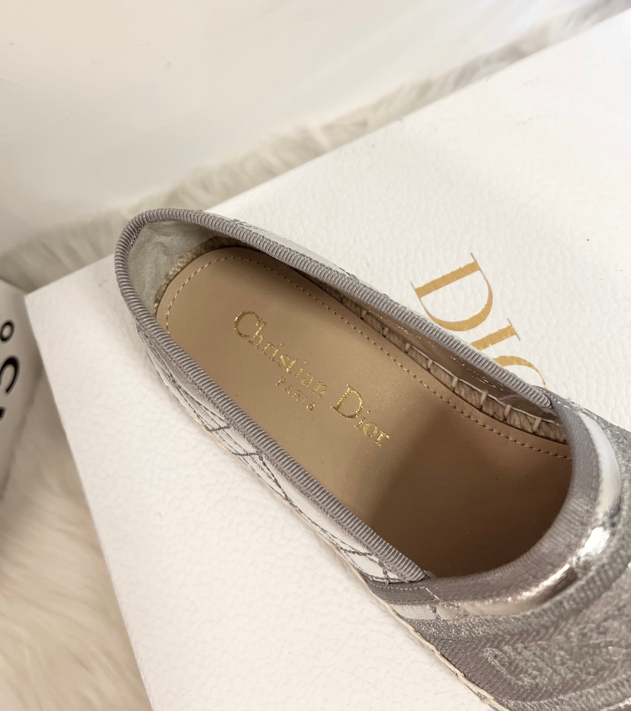 DIOR GRANVILLE ESPADRILLE SILVER QUILTED CANNAGE CALFSKIN