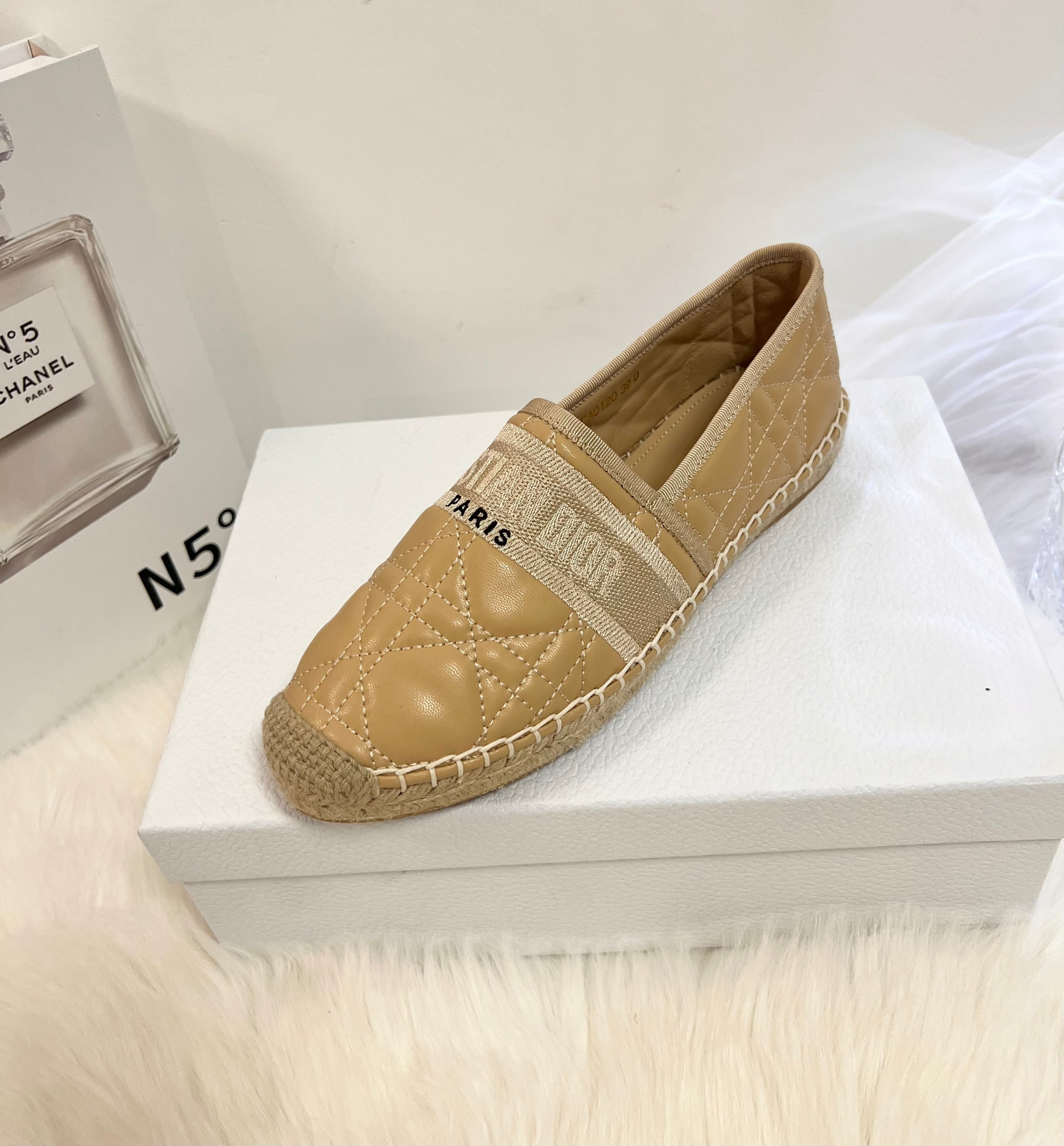 DIOR GRANVILLE ESPADRILLE CAMEL BEIGE QUILTED CANNAGE CALFSKIN