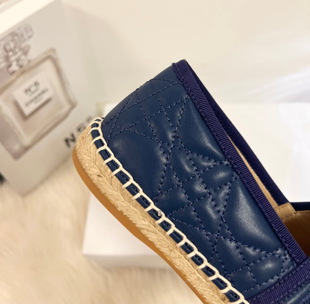DIOR GRANVILLE ESPADRILLE NAVY BLUE QUILTED CANNAGE CALFSKIN