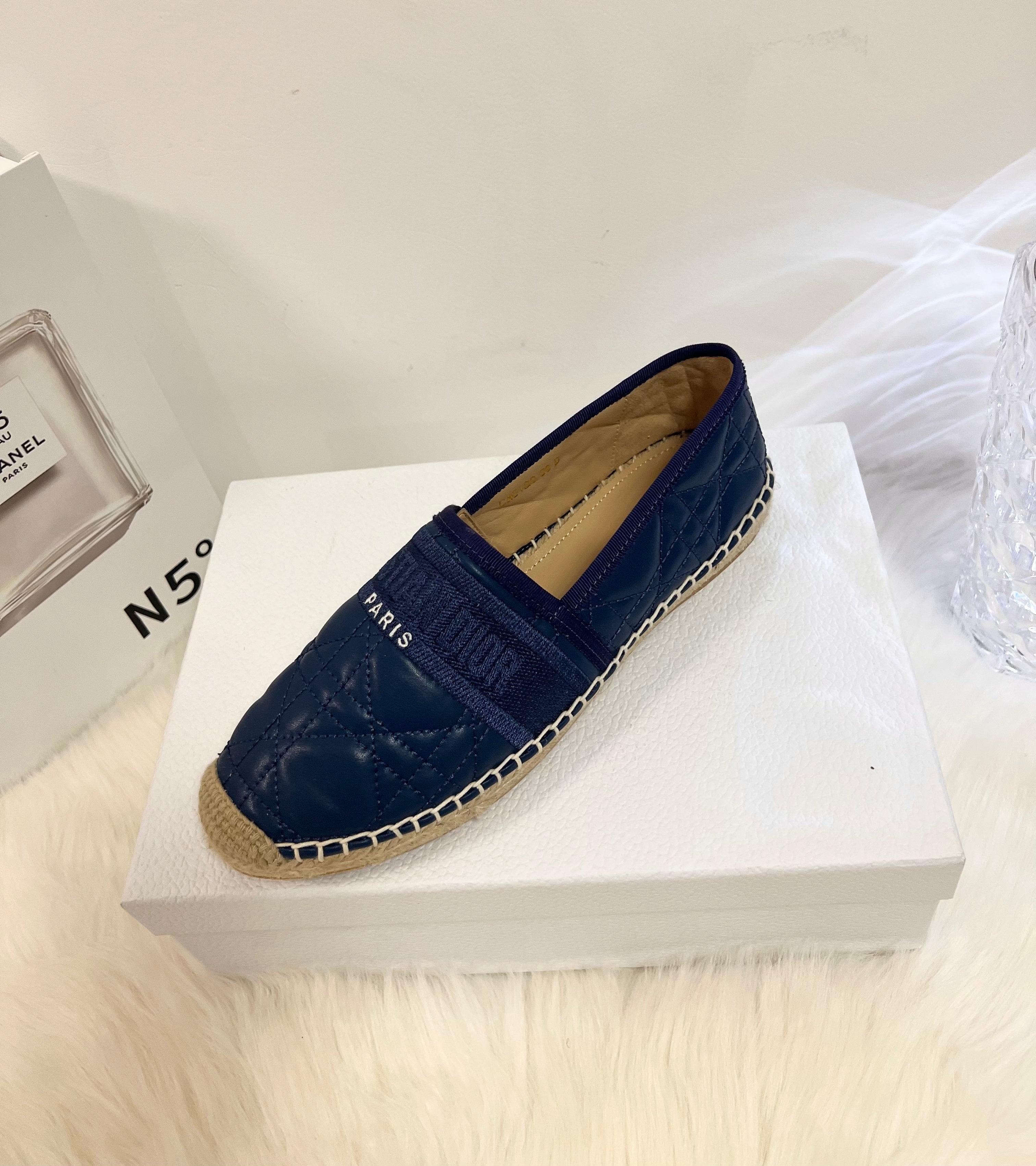 DIOR GRANVILLE ESPADRILLE NAVY BLUE QUILTED CANNAGE CALFSKIN