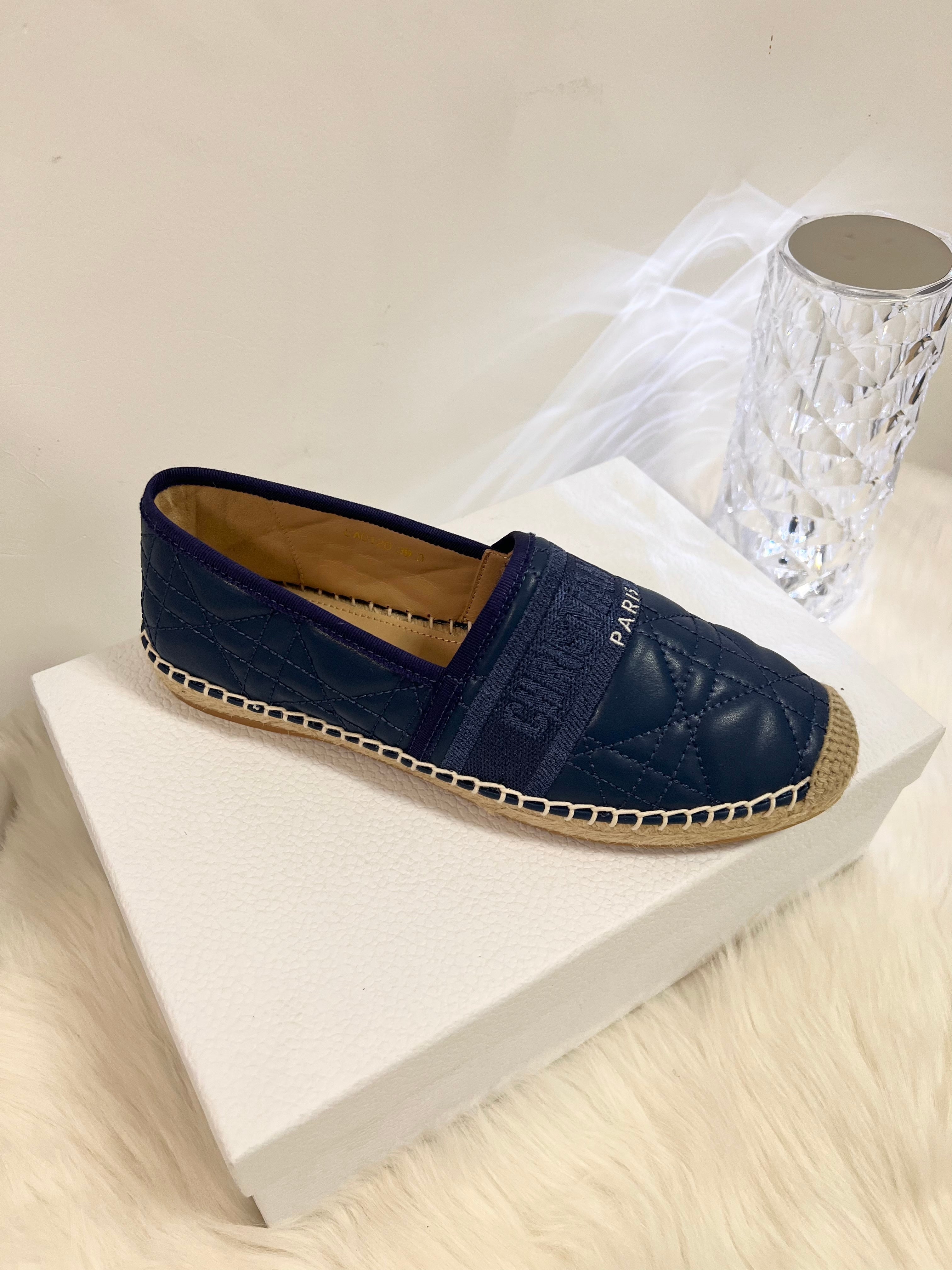 DIOR GRANVILLE ESPADRILLE NAVY BLUE QUILTED CANNAGE CALFSKIN