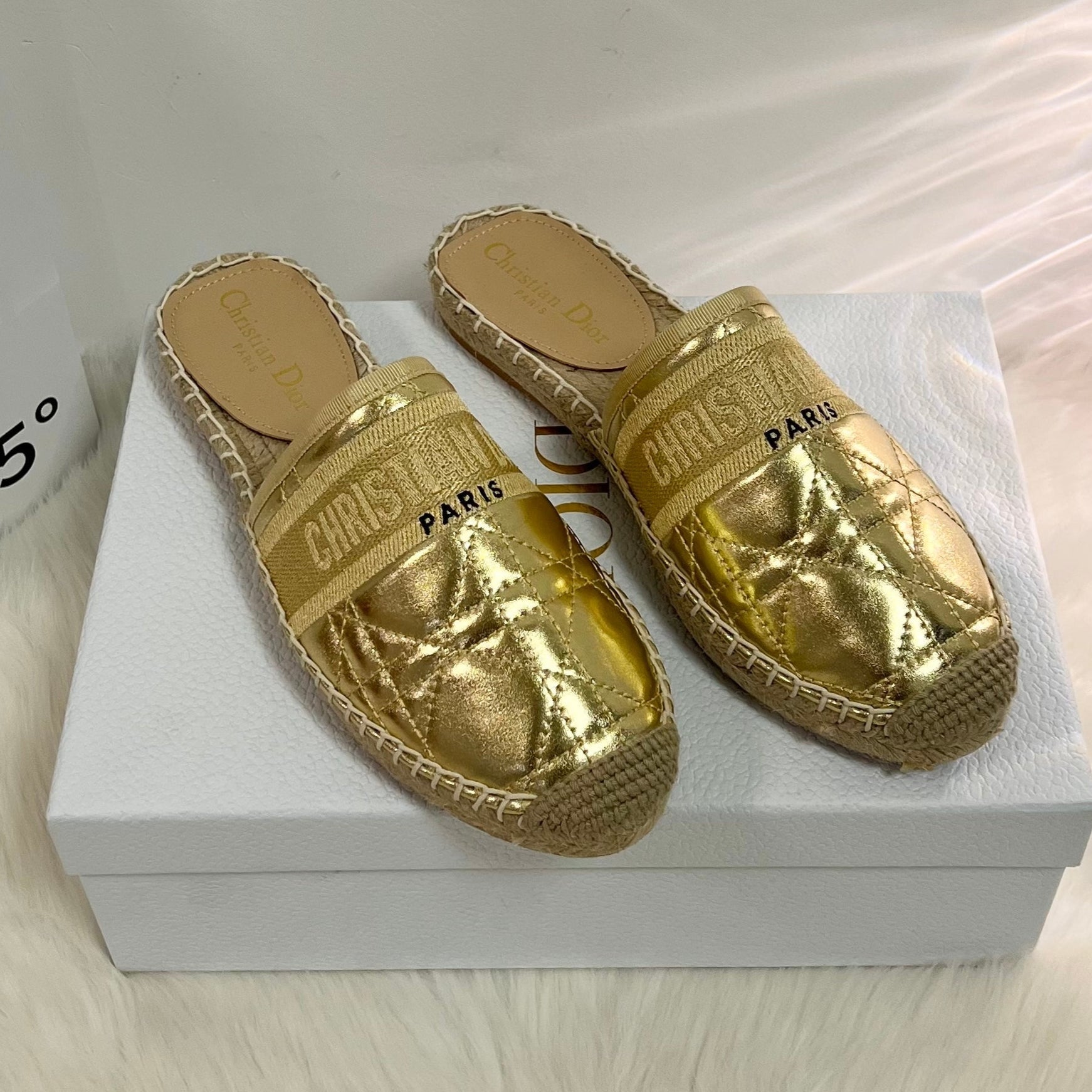 DIOR GRANVILLE ESPADRILLE MULE GOLD QUILTED CANNAGE CALFSKIN