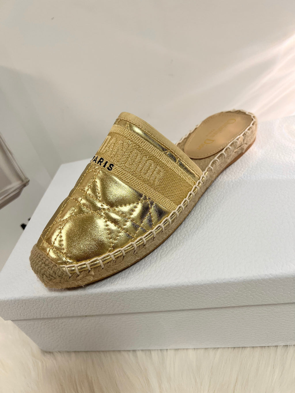 DIOR GRANVILLE ESPADRILLE MULE GOLD QUILTED CANNAGE CALFSKIN