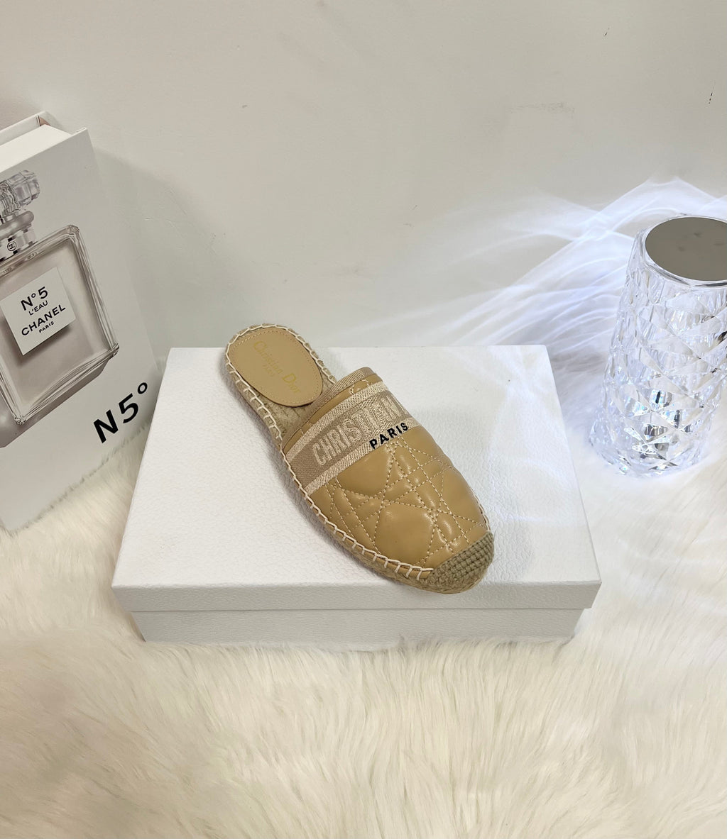 DIOR GRANVILLE ESPADRILLE MULE CAMEL BEIGE QUILTED CANNAGE CALFSKIN