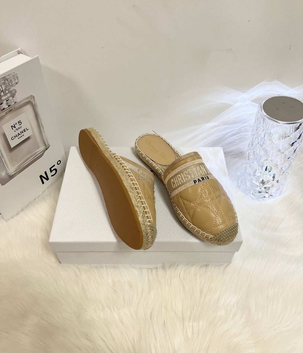 DIOR GRANVILLE ESPADRILLE MULE CAMEL BEIGE QUILTED CANNAGE CALFSKIN