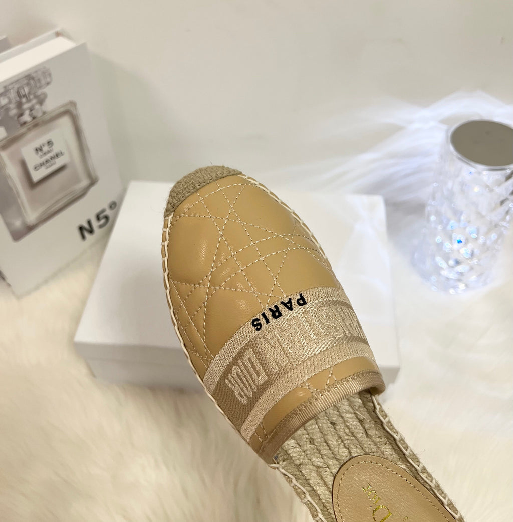 DIOR GRANVILLE ESPADRILLE MULE CAMEL BEIGE QUILTED CANNAGE CALFSKIN