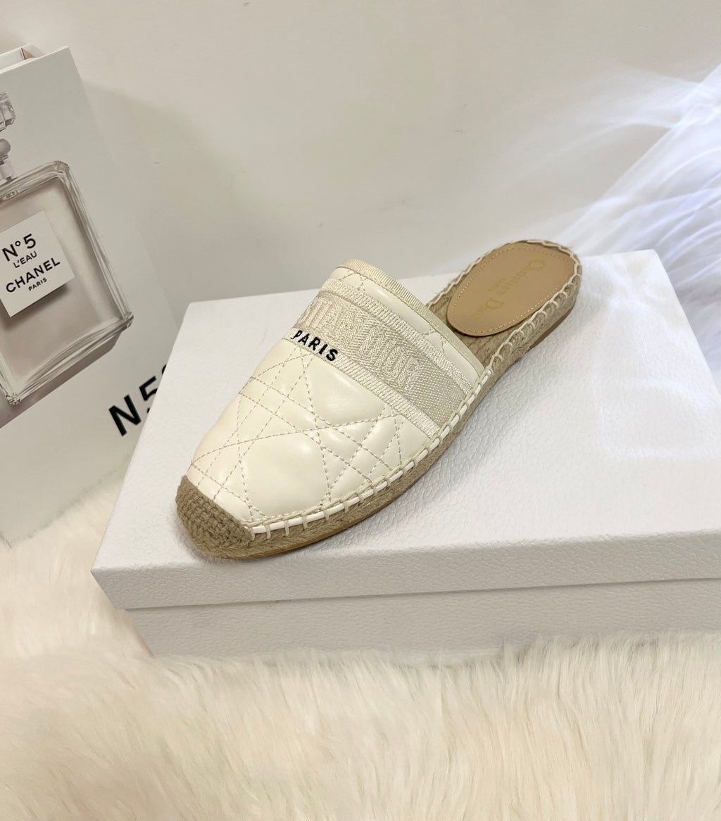 DIOR GRANVILLE ESPADRILLE MULE WHITE QUILTED CANNAGE CALFSKIN