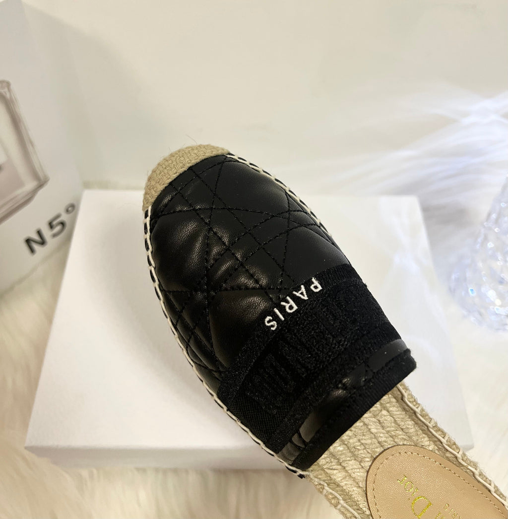 DIOR GRANVILLE ESPADRILLE MULE BLACK QUILTED CANNAGE CALFSKIN