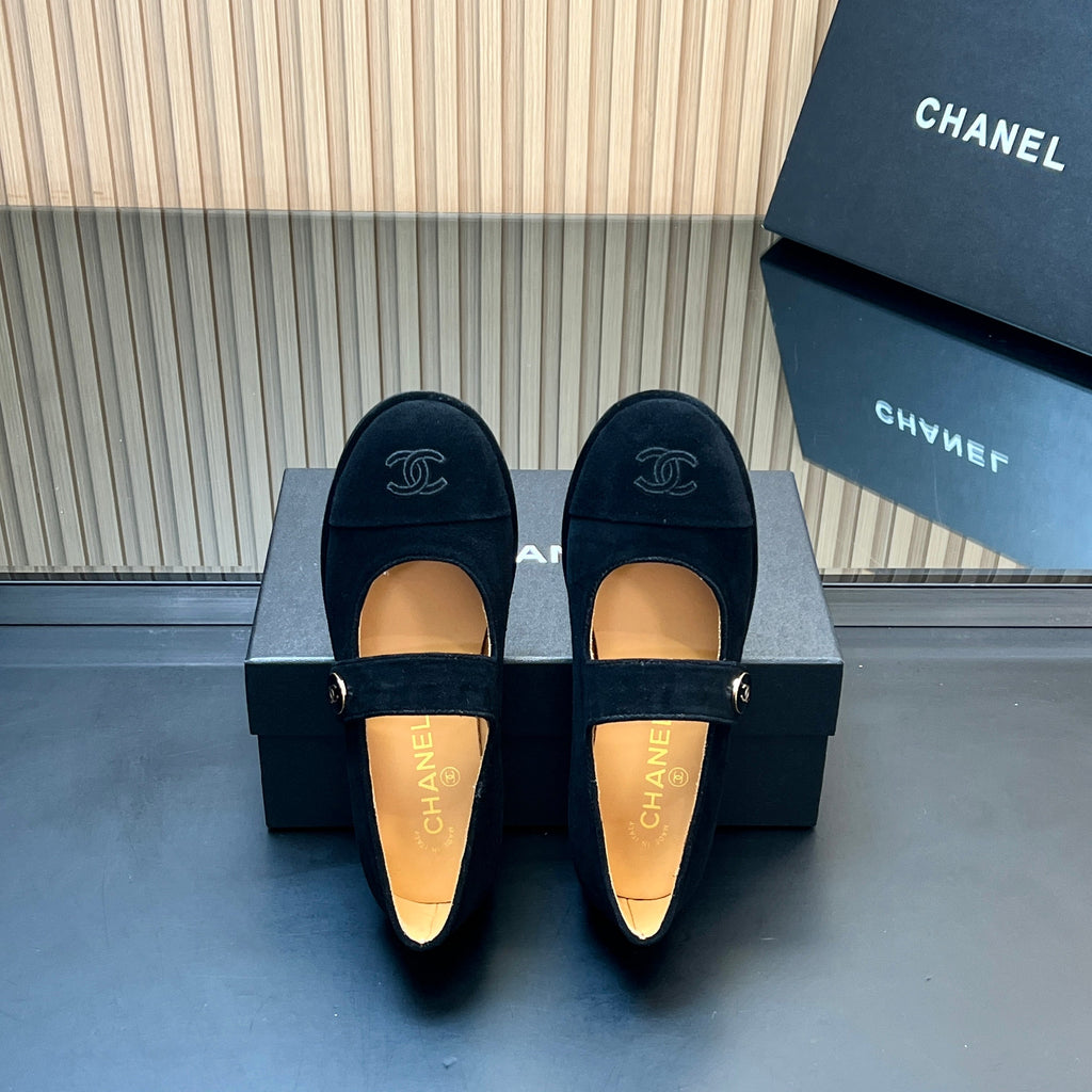 CHANEL 25S DOUBLE-STRAP MARY JANE SHOES IN BLACK SUEDE