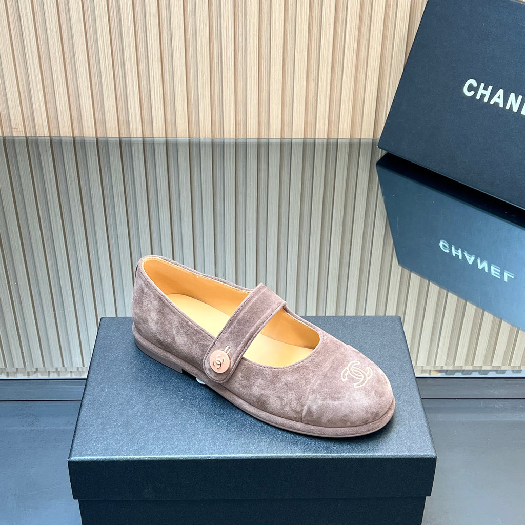 CHANEL 25S DOUBLE-STRAP MARY JANE SHOES IN TAUPE GRAY SUEDE