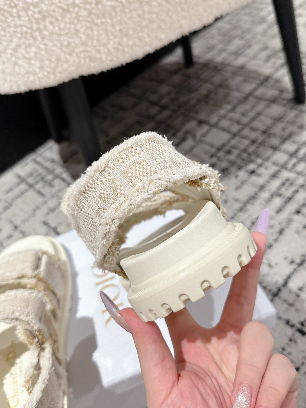 DIOR BACK-STRAP SANDALS 25S IN CREAM WHITE TWEED AND CALFSKIN WITH GOLD HARDWARE