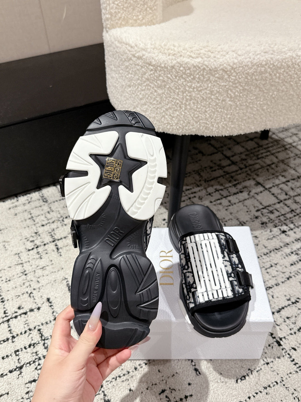 DIOR ADJUSTABLE STRAP SANDALS 25S 50 MM IN BLACK FABRIC MIX CALFSKIN STYLE 4