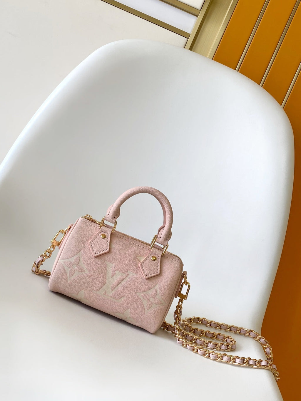 LOUIS VUITTON LV 25S NANO SPEEDY BAG 16 IN ROSE AND QUARTZ EMBOSSED GRAINED CALFSKIN