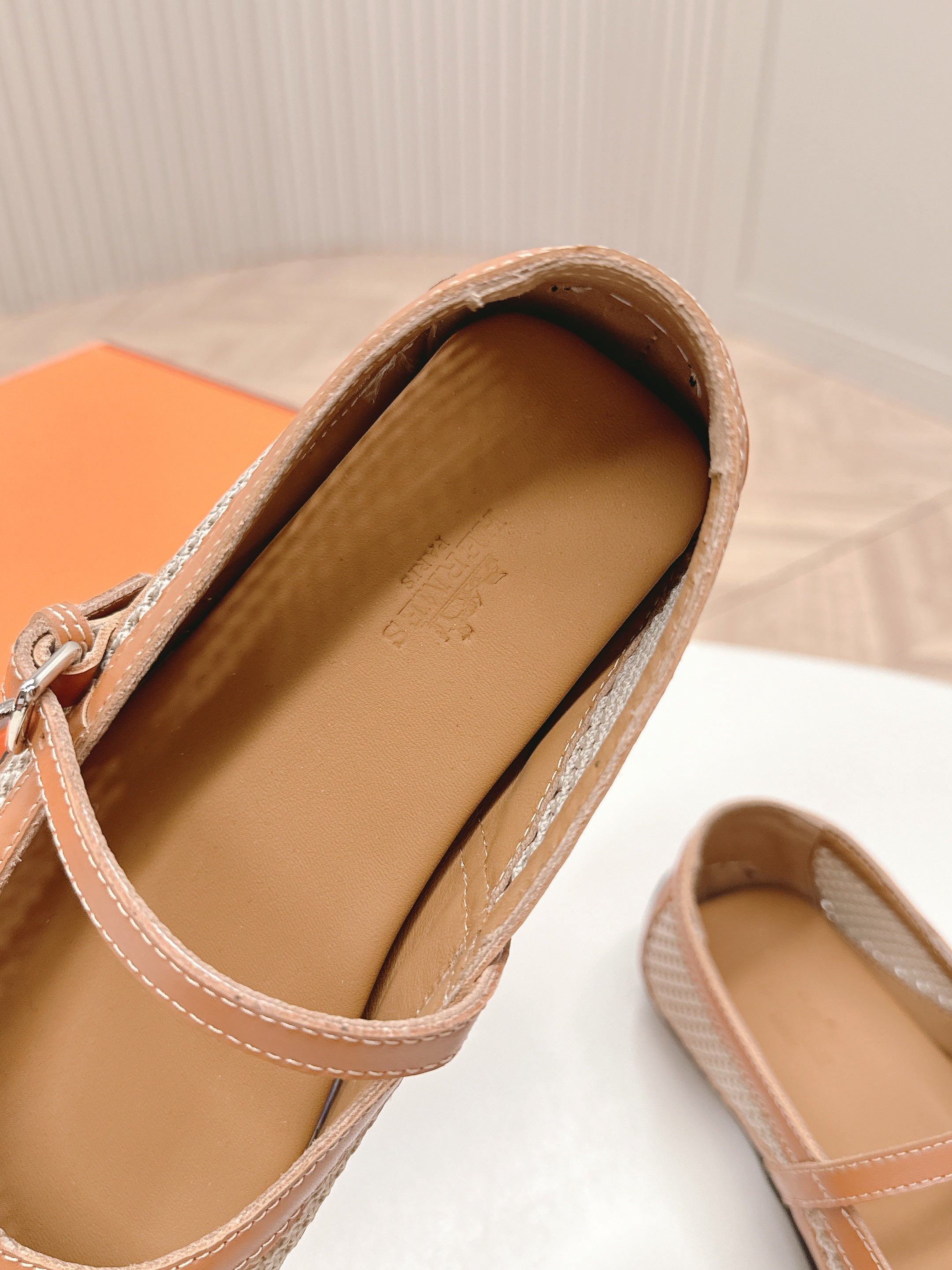 HERMES KICHU BALLET FLAT IN BRONZE BROWN CROCHET KNIT AND CALFSKIN