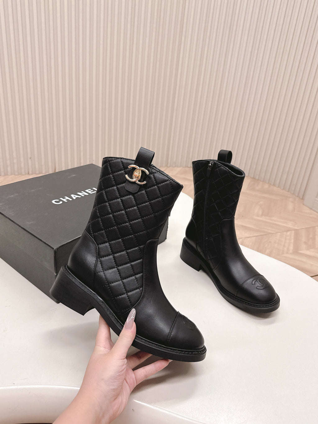 CHANEL ANKLE BOOTS 25S IN BLACK LAMBSKIN WITH GOLD HARDWARE
