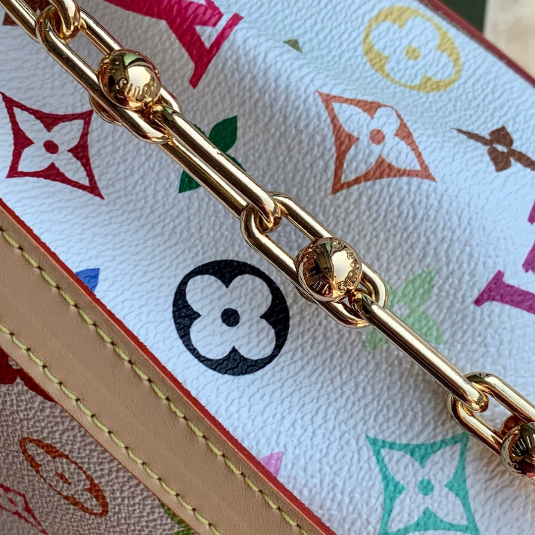 LOUIS VUITTON LV x TM DAUPHINE SOFT 28 IN COLORFUL MONOGRAM PATTERN AND WHITE COATED CANVAS