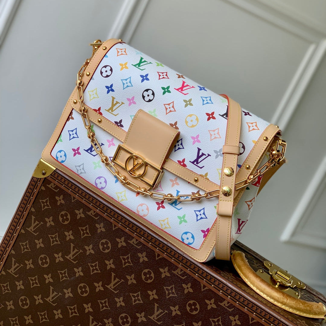 LOUIS VUITTON LV x TM DAUPHINE SOFT 28 IN COLORFUL MONOGRAM PATTERN AND WHITE COATED CANVAS