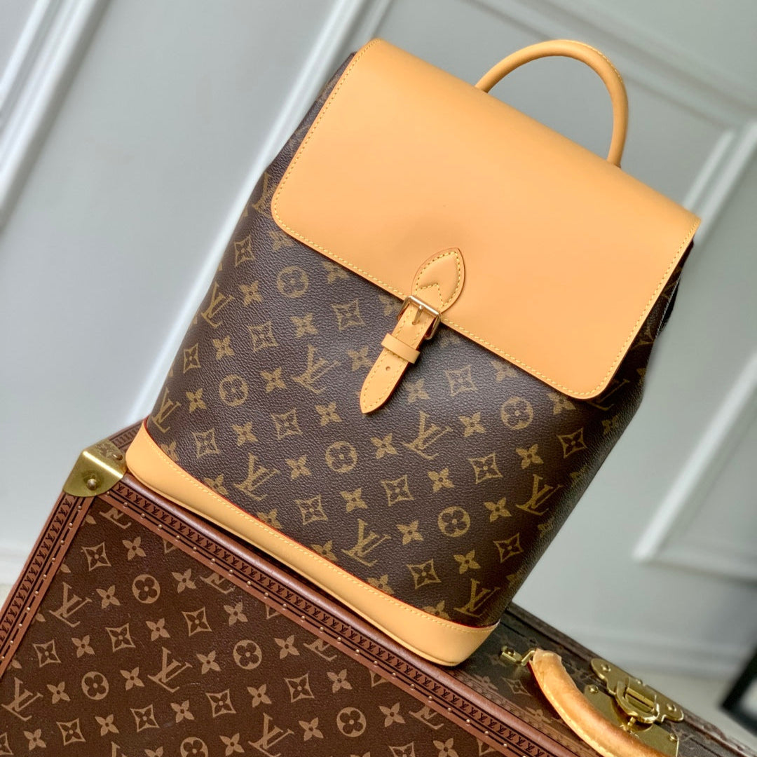 LOUIS VUITTON SOHO MM 32 IN BROWN MONOGRAM COATED CANVAS AND CALFSKIN