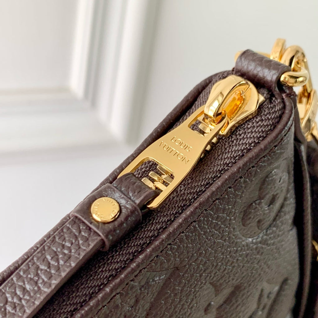 LOUIS VUITTON EASY POUCH ON STRAP 19 IN DARK BROWN MONOGRAM EMBOSSED LOGO CALFSKIN
