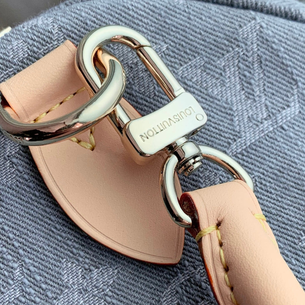 LOUIS VUITTON SPEEDY SOFT 30 IN GREY MONOGRAM DENIM LIGHT BROWN CALFSKIN