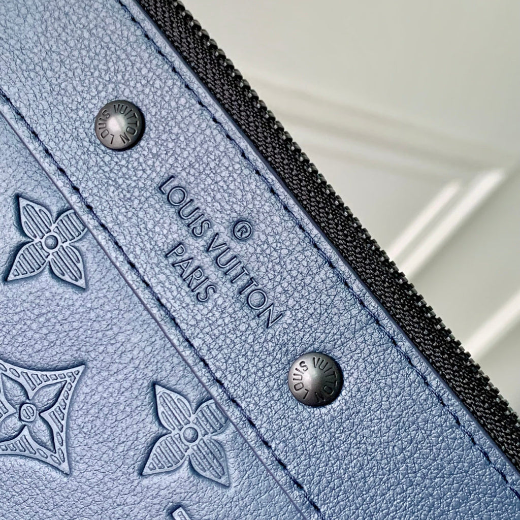 LOUIS VUITTON POCHETTE TOGO 30 IN DARK BLUE MONOGRAM ECLIPSE CALFSKIN EMBOSSED LOGO