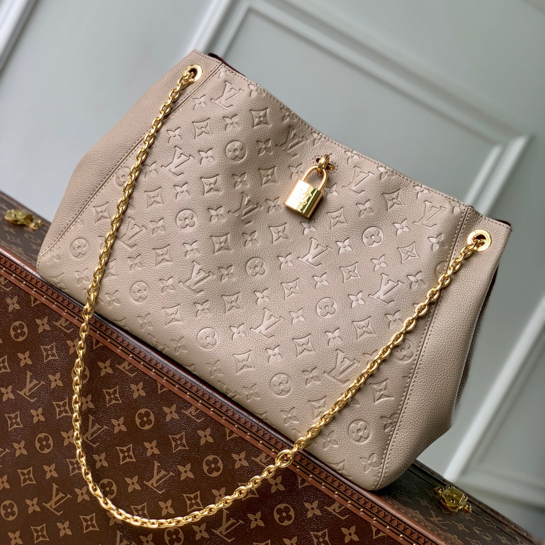 LOUIS VUITTON ANYTIME MM 42 IN TOURTERELLE GRAY MONOGRAM EMPREINTE CALFSKIN GOLD HARDWARE