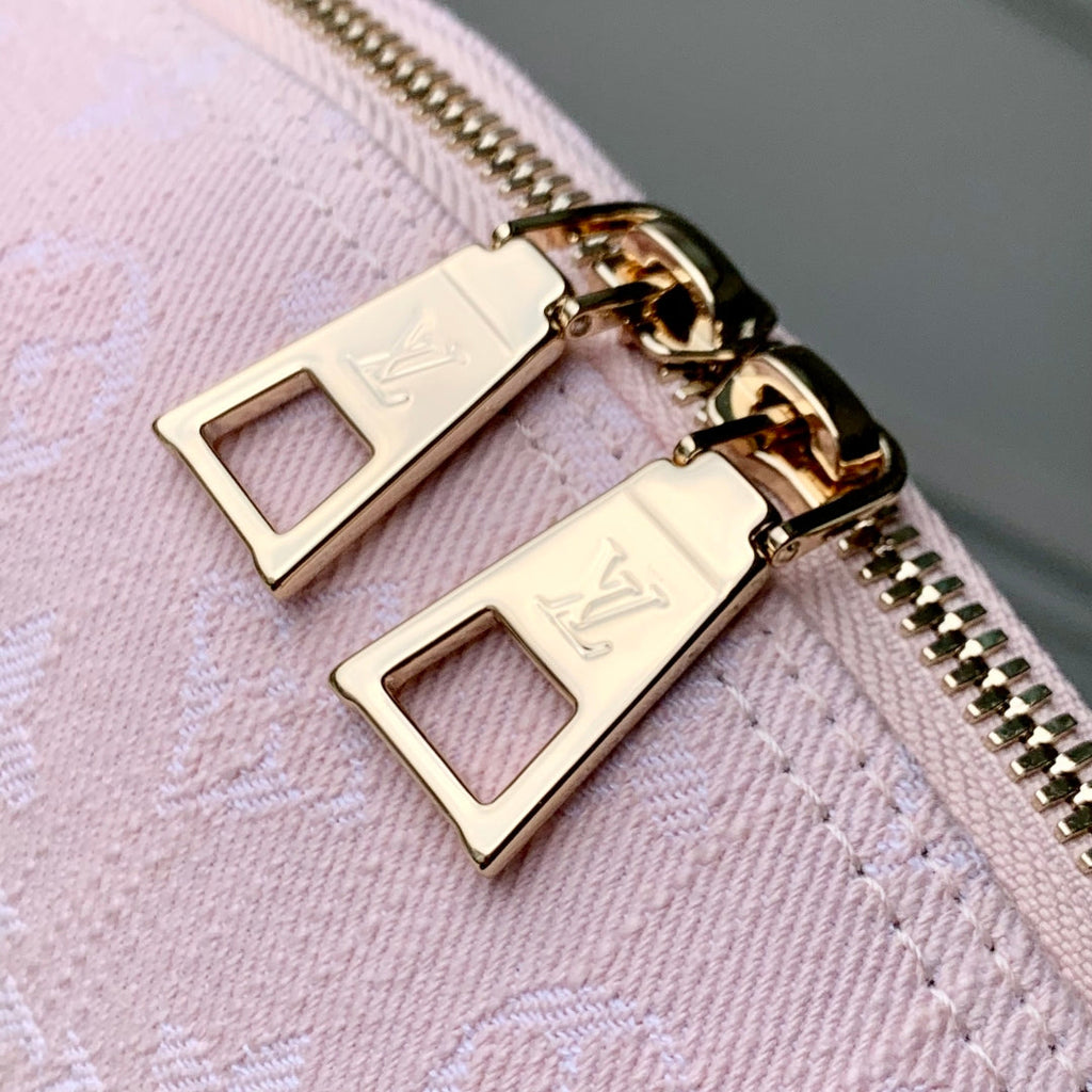 LOUIS VUITTON COSMETIC POUCH 27 IN PINK MONOGRAM DENIM GOLD HARDWARE