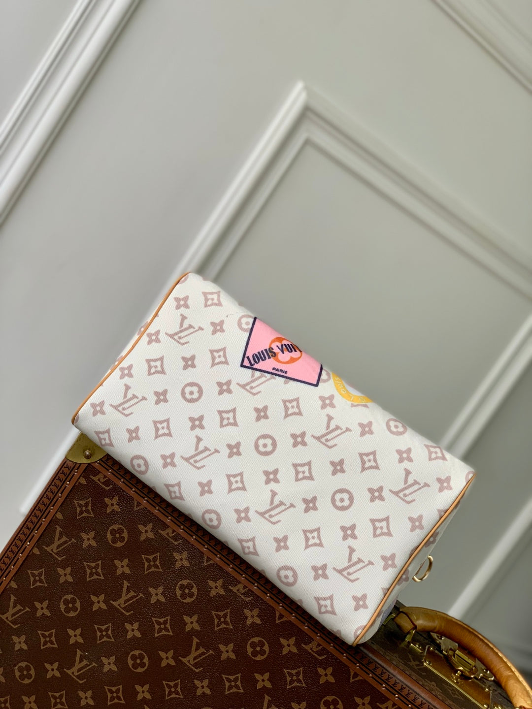LOUIS VUITTON SPEEDY SOFT 30 IN WHITE MONOGRAM DUNE CANVAS AND CALFSKIN