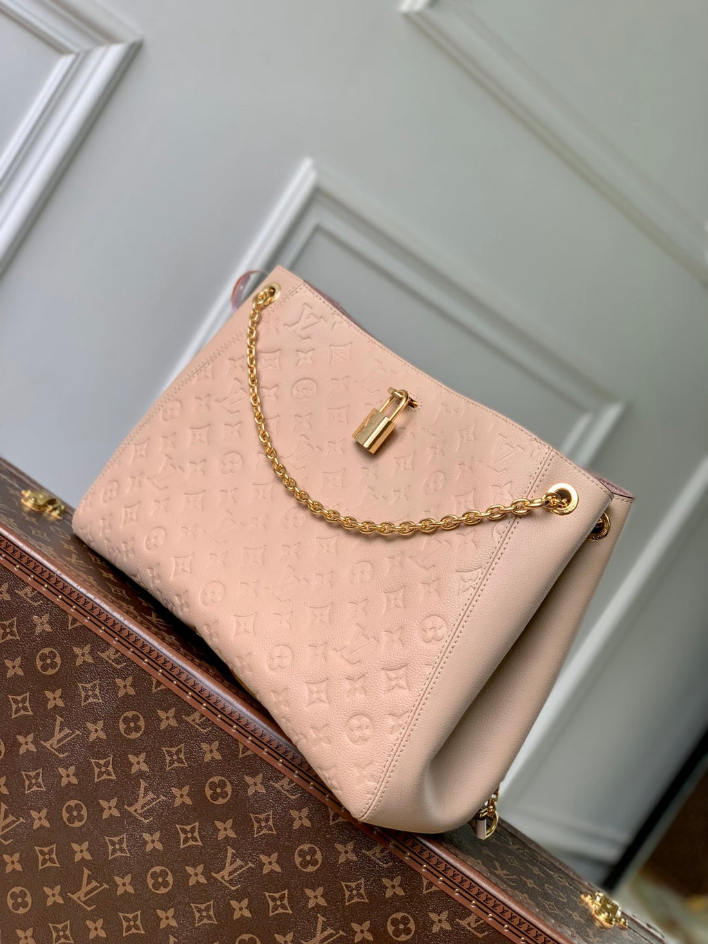 LOUIS VUITTON ANYTIME MM 42 IN NUDE PINK MONOGRAM EMPREINTE CALFSKIN