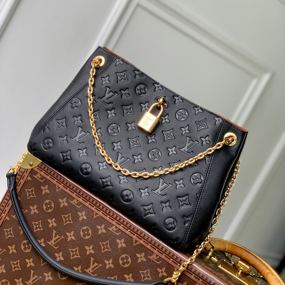 LOUIS VUITTON ANYTIME PM 34 IN BLACK MONOGRAM EMPREINTE CALFSKIN