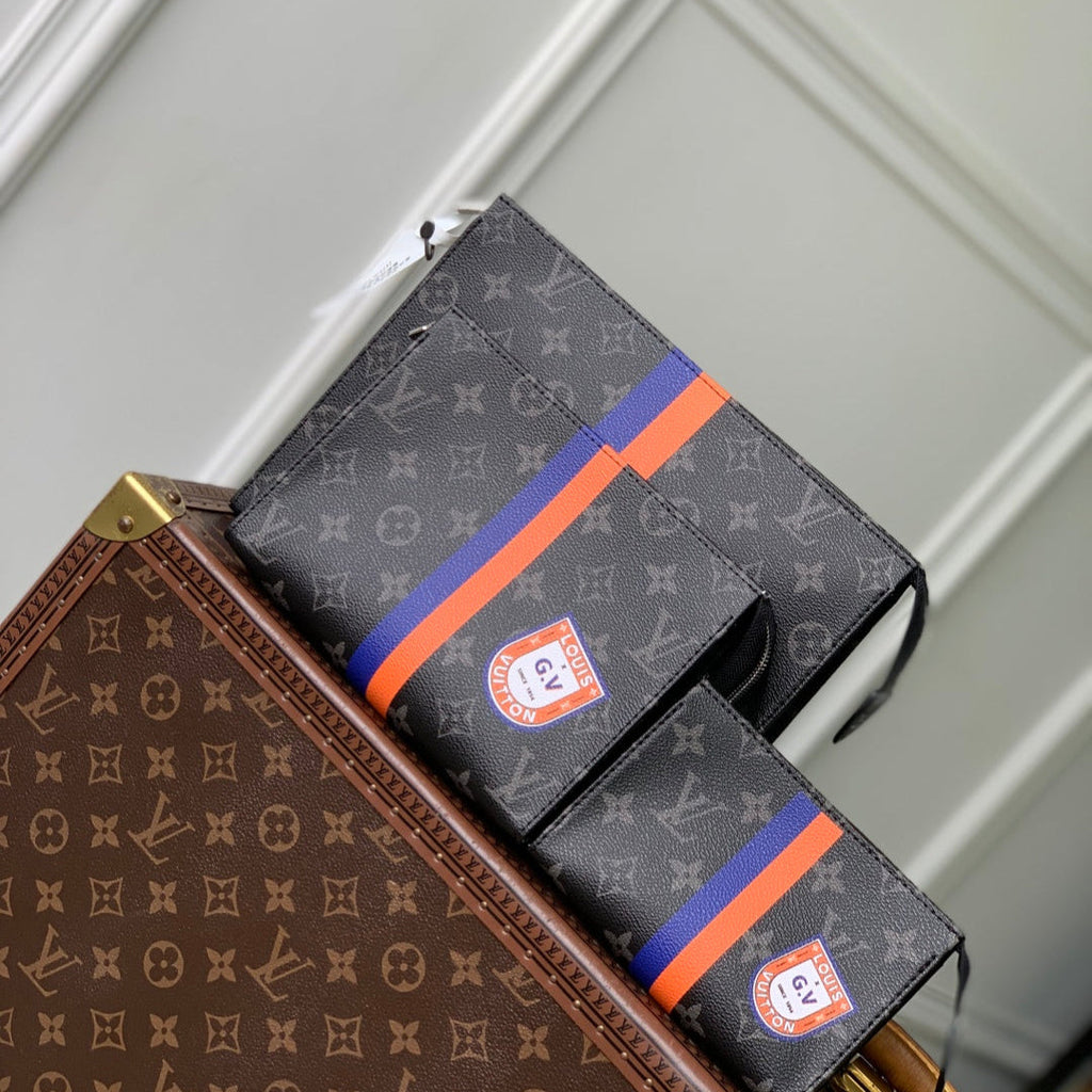 LOUIS VUITTON RIO TOILET POUCH 25 IN BLACK CANVAS MONOGRAM SILVER LOCK