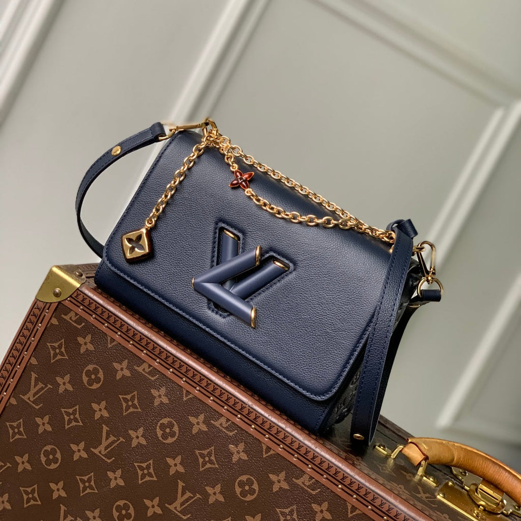 LOUIS VUITTON TWIST SLIM 19 IN NAVY BLUE TAURILLON CALFSKIN GOLD HARDWARE
