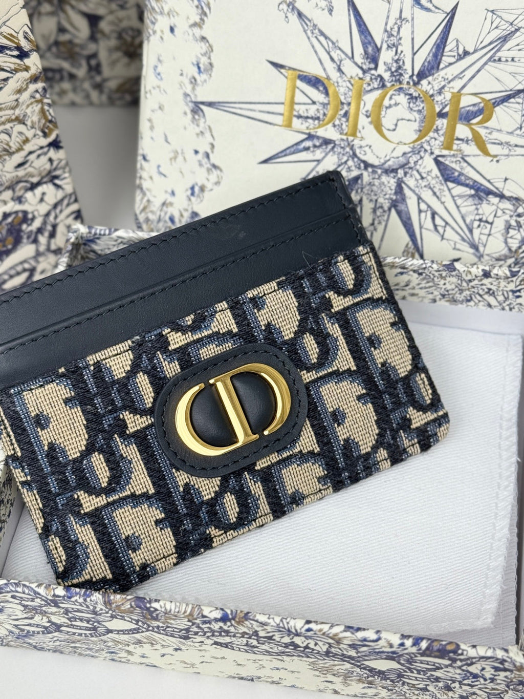 DIOR 25S 30 MONTAIGNE CARD HOLDER 10 IN BLACK OBLIQUE JACQUARD CANVAS