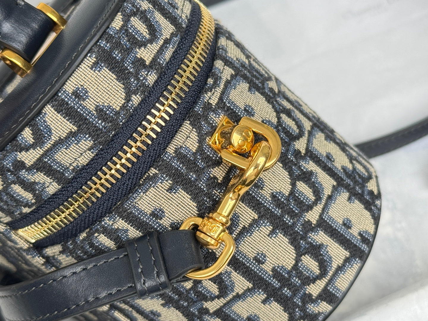 DIOR 25S CD SIGNATURE VANITY 16 IN BLUE  OBLIQUE JACQUARD CANVAS