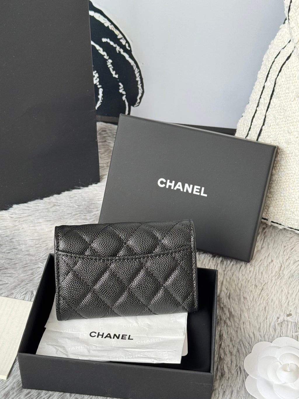 CHANEL 25S CLASSIC FLAP CARD HOLDER 11 IN BLACK CAVIAR GOLD HARDWARE
