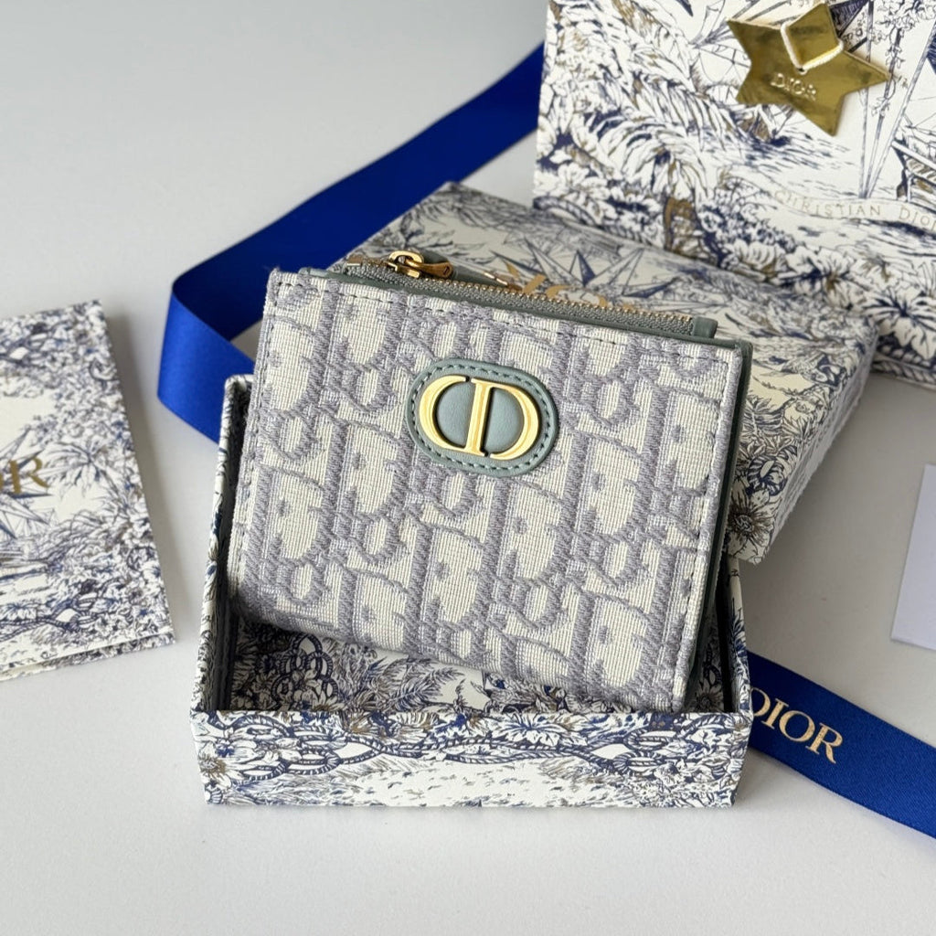 CHANEL DIOR 25S 30 MONTAIGNE DAHLIA WALLET 11 IN GRAY DIOR OBLIQUE JACQUARD