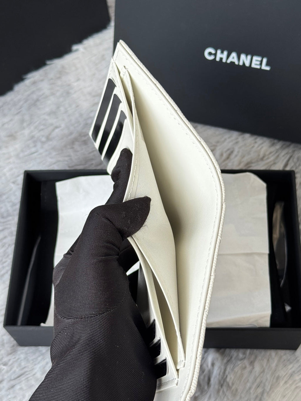 CHANEL 25S CF SMALL TRI FOLD WALLET 11 IN IVORY CAVIAR GOLD HARDWARE