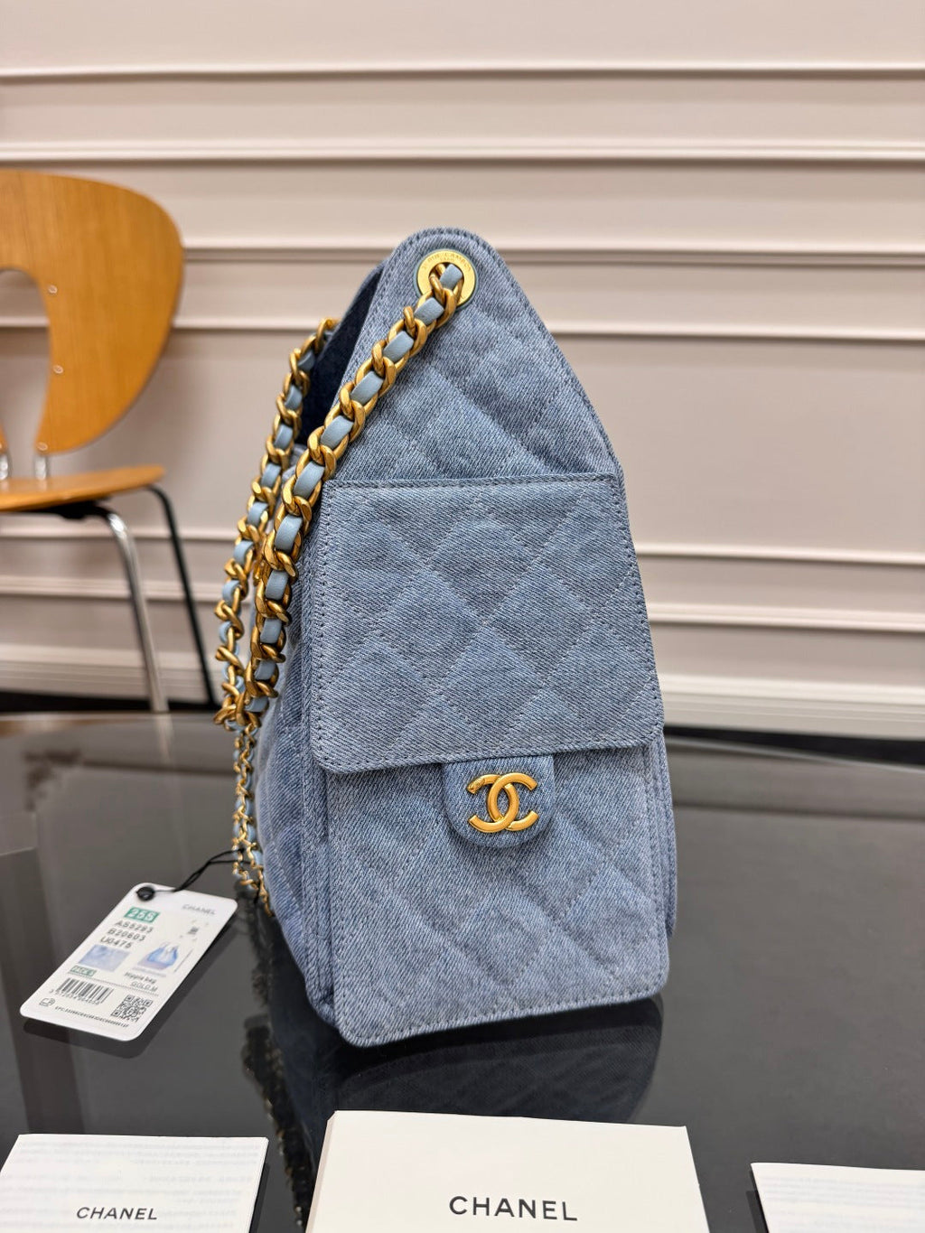 CHANEL 25S HOBO BAG 30 IN BLUE DENIM WITH GOLD HARDWARE